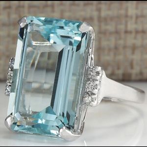 Sterling Silver Aquamarine Diamond Ring